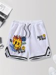 Men's Graffiti Style Smiling Face And Earth Graphic Pattern And Letter Print Shorts Stylish And Trendy Shorts With Drawstring An