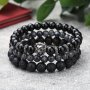 3PCS Classic Lion's Head Volcanic Stone Black Frosted Versatile Bracelet For Men