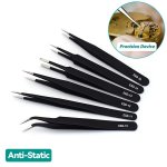 6PCS Esd Anti-static Stainless Steel Tweezers - Precision Maintenance & Industrial Repair Curved Tools For Home Working & Model