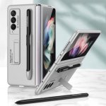 For Samsung Galaxy Z FOLD3 5G Gkk Ultra-thin PC Phone Flip Case With Holder & Pen Slot Silver