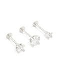 Surgical Steel Cubic Zirconia Single Flat Back Studs 3-PACK