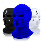 Cross Embroidery Ski Mask Winter Balaclava Hat 3-HOLE Knitted Full Face Cover Ski Neck Gaiter Warm Knit Beanie For Outdoor Sport