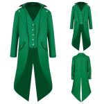 Qpaxucr Men's Steampunk Vintage Tailcoat Jacket Gothic Medieval Coat For Halloween Costume Green XL