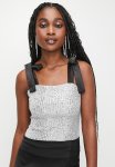 Shoulder Tie Sequins Combo Bodysuit - Silver