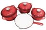 Delicate 7 Piece Cast Iron Dutch Oven Cookware Pot & Stout Pan Set - Red