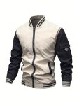 Men's Preppy Style Jacket Spring And Autumn Thin Sports Baseball Collar Jacket Color Blocking All-match Casual Zipper Coat