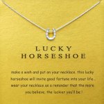 Personality Creative Lucky Horseshoe Alloy Collarbone Chain Necklace With Blessing Card
