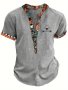 Men's Ethnic Style Animal Skull And Geometric Pattern Short Sleeve Henley Shirt Casual And Trendy Pure Cotton Tops For Summer Outdoors And Holiday Wear