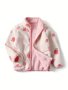 Kids Girls Polar Fleece Jacket Polka Dot Print Thick Thermal Stand Collar Zip-up Outwear