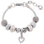 1 Piece -rhinestone Heart Charm Bracelet With Various Beads -silver & White