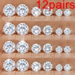 12PAIRS SET Simple Cubic Zirconia Stud Earrings For Men