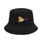 Sporty Polyester Bucket Hat With Teddy Bear Print - Knitted Fabric Non-stretch Hand Washable Fishing Cap For Outdoor Activities