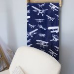 Themed Fleece Blanket Vintage Airplane Line Drawing Navy And White