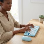 Wireless Circular Keycap Keyboard And Mouse Set - Pink
