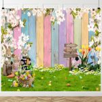 Easter Backdrop 10X8FT Spring Easter Backdrops Colorful Rabbit Flowers Floral Background For Easter Party Decoration Birthday Pa