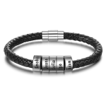 CBA102876 - Men's Personalized Bracelet Stainless Steel Black Pu Leather Strap - 2 Rings CBA102873