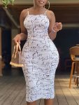 Letter Print Ruched Spaghetti Strap Dress Casual Sleeveless Bodycon Cami Dress Women's Clothing