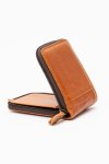 Genuine Leather Zip Around Tri-fold Wallet Tan