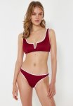 Bralette Textured V-string Regular Bikini Set - Claret Red