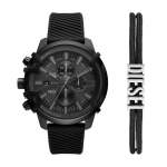 Diesel Griffed Chronograph Black Stainless Steel Men's Watch And Bracelet SET|DZ4650SET