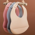1PC Baby Soft Bib Simple Plain Color Blank Pattern Adjustable Size Silicone Bib For 1 Year Old + Christmas Halloween Thanksgivin