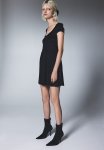Flared-skirt Ribbed Dress - Black