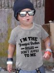 I'm The Youngest Brother..." Cute Cartoon Letter Print T-shirt- Engaging Visuals Casual Short Sleeve T-shirts For Boys - Cool Li