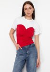 Colour Block Situated Gathered Detail Stretch Knitted Blouse - Red