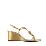 Leather Web Wedge Sandal -gold