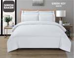 Simon Baker T200 Cotton Percale Embroidered Duvet Cover Set - Greek Key White Various Sizes - White Super King 260 X 230CM +