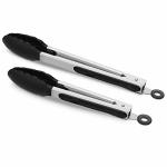 2 Pack Black Kitchen Tongs Premium Silicone Bpa Free Non-stick Stainless Steel Bbq Cooking Grilling Locking Food Tongs 9-INCH &