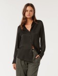 Harvey Notched Neck Satin Shirt - 16 Black
