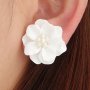 Versatile Elegant White Camellia Flower Stud Earrings For Women Decor 1PAIR