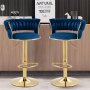 Kc Furn-set Of 2 Cady Velvet Swivel Bar Stool Navy Blue