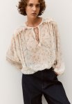 Frill-trimmed Blouse - Powder Pink & Patterned