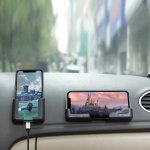 Car Dashboard Phone Mount - Gravity Holder With Strong Adhesive Faux Leather Texture Horizontal vertical Use Space-saving Design
