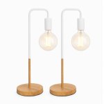 White And Wood Minimalist Desk Lamp Set Of 2