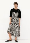 Button-front Strappy Dress - Powder Pink Black Patterned