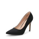 Dream Pairs Women's Closed Toe High Heels Dress Pointed Toe Wedding Pump Shoes Size 9W Black-suede