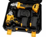 20V Cordless Power Tool Combo Kit With Angle Grinder Impact Wrench 2 Rechargeable Batteries Charger & Carry Case Heavy-duty Diy