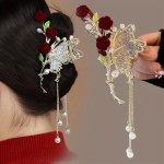 Delicate Long Faux Pearl Tassel Hair Claw Butterfly Rhinestone Vintage Claw Clip Women Girls Princess Style Hair Accessories Ide