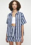 Short Sleeve Denim Knit Stripe Shirt - Blue & White Stripe
