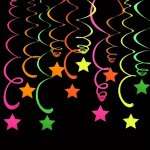 Glow-in-the-dark Star Swirl Garland - 5 Vibrant Colors Uv Reactive Neon Streamers For Night Glow Parties Weddings & Birthdays -