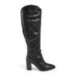 Black Pu Block Heel Knee High Boots