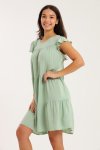 Ruffle Short Cap Sleeve Tiered Viscose Summer Dress