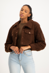 Chloe Cropped Teddy Jacket - Pinecone - S