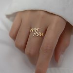 Alloy Tree Branch Design Adjustable Ring With Zirconia Inlaid Leaf Olive Branch Motif Sexy Classic Style Jewelry Accessory For W