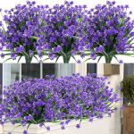 Uv-resistant Purple Artificial Flowers - 1 Bundle Faux Gypsophila Shrubs For Outdoor & Indoor Decor Perfect For Garden Porch Win
