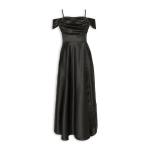 Black Satin Draped Sleeve Dress