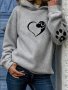 Dog & Heart & Paw Print Hoodie Casual Long Sleeve Hoodie Sweatshirt Women's Clothing